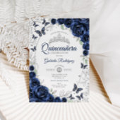 Navy Silver Floral Quinceanera Einladung
