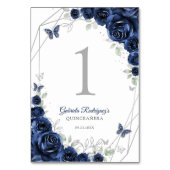 Navy Silver Floral Quinceanera Tischnummer (Rückseite)