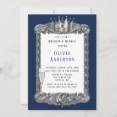 Navy Silver Frame Royal Crown Brunch und Bubbly Einladung (Vorderseite)