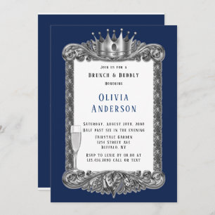 Navy Silver Frame Royal Crown Brunch und Bubbly Einladung