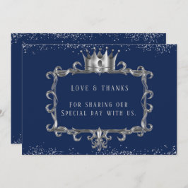 Navy Silver Frame Royal Crown Liebe & Danke Einladung