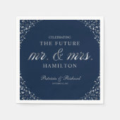 Navy Silver Future Mr. and Mrs Engagement Party Serviette (Vorderseite)