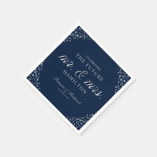 Navy Silver Future Mr. and Mrs Engagement Party Serviette (Ecke)