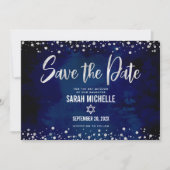 Navy Silver Glitzer Bat Mitzvah Script Modern Bold Save The Date (Vorderseite)