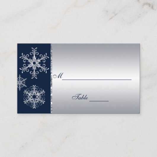Navy Silver Glitzer Blick Schneeflocken Placecards Platzkarte (Vorderseite)