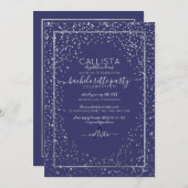 Navy Silver Glitzer Confetti Border Bachelorette Einladung (Vorne/Hinten)