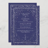 Navy Silver Glitzer Confetti Border Verlobung Einladung (Vorne/Hinten)