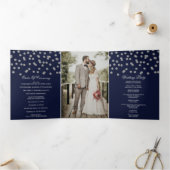 Navy Silver Glitzer Confetti Foto Wedding Dreifach-gefaltete Programmkarte (Innenseite)