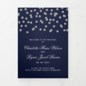 Navy Silver Glitzer Confetti Foto Wedding Dreifach-gefaltete Programmkarte (Cover)