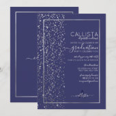 Navy Silver Glitzer Confetti Side Abschluss Einladung (Vorne/Hinten)