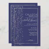 Navy Silver Glitzer Confetti Side Brautparty Einladung (Vorne/Hinten)