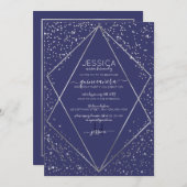 Navy Silver Glitzer Confetti Terrarium Quinceañera Einladung (Vorne/Hinten)