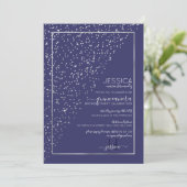 Navy Silver Glitzer Diagonal Confetti Quinceañera Einladung (Stehend Vorderseite)