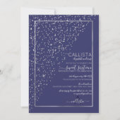 Navy Silver Glitzer Diagonal Confetti Sweet 16 Einladung (Vorderseite)
