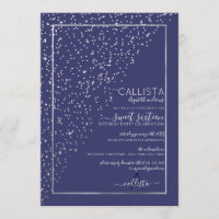 Navy Silver Glitzer Diagonal Confetti Sweet 16
