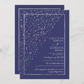 Navy Silver Glitzer Diagonal Confetti Verlobung Einladung (Vorne/Hinten)