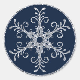 Navy Silver Glitzer sieht Snowflake Hochzeitsticke Runder Aufkleber