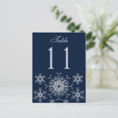 Navy Silver Glitzer Snowflakes Tischnummer Card (Stehend Vorderseite)