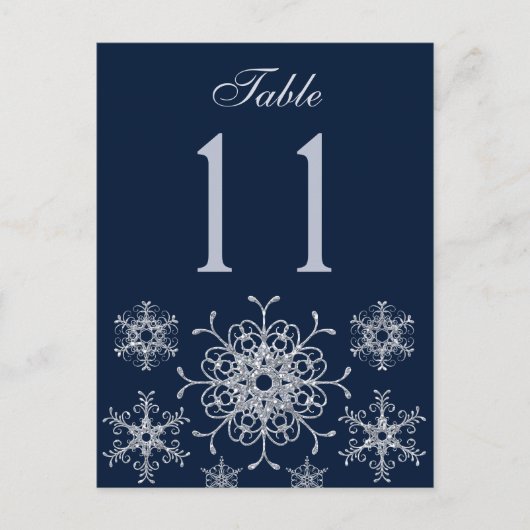 Navy Silver Glitzer Snowflakes Tischnummer Card (Vorderseite)