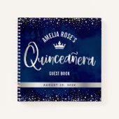 Navy Silver Glitzern Tiara Quinceñera Gästebuch Notizblock (Vorderseite)