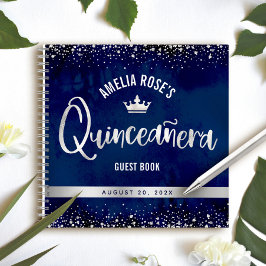 Navy Silver Glitzern Tiara Quinceñera Gästebuch Notizblock