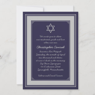 Navy Silver Gray Bar Mitzvah Einladung