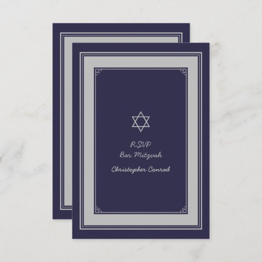 Navy Silver Gray Bar Mitzvah Replik Card RSVP Karte (Vorne/Hinten)
