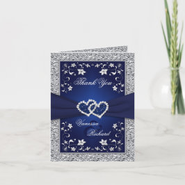 Navy Silver Hearts IMITATS Foil FOTO Danke Karte