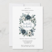 Navy & Silver Ivory Floral Bridesmaids Luncheon Einladung (Vorderseite)