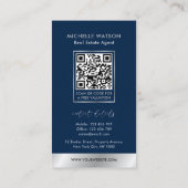 Navy & Silver Logo Elegante Real Anwesen QR Code Visitenkarte (Rückseite)