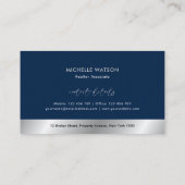Navy & Silver Logo Modern Real Anwesen Notar Foto Visitenkarte (Rückseite)