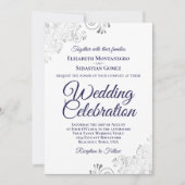 Navy & Silver on White Elegant QR Code Hochzeit Einladung (Vorderseite)