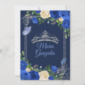 Navy Silver Quinceanera mexikanische Girl 15. Gebu Einladung (Rückseite)