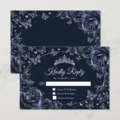 Navy Silver Quinceanera Reply RSVP Karte (Vorne/Hinten)