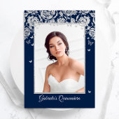 Navy Silver Rose Schmetterlinge Quinceanera Foto Einladung