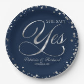 Navy Silver sagte Yes Engagement Party Pappteller (Vorderseite)
