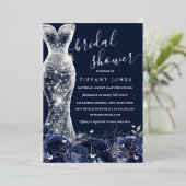 Navy Silver Shimmer Dress Rose Brautparty Folieneinladung (Stehend vorne)