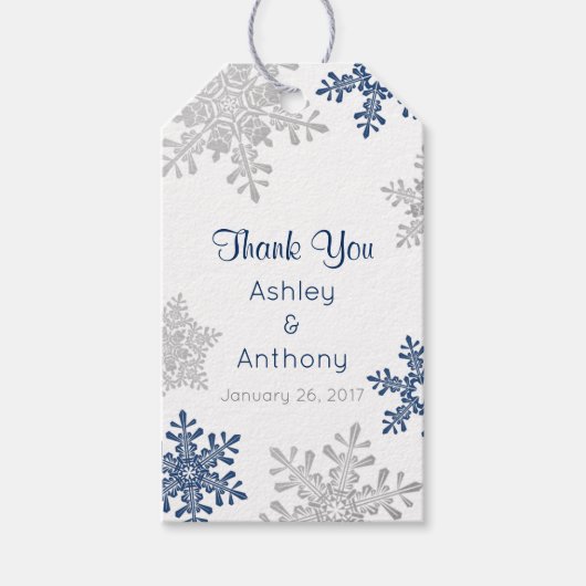 Navy Silver Snowflake Winter Winter Vielen Dank Geschenkanhänger (Vorderseite)