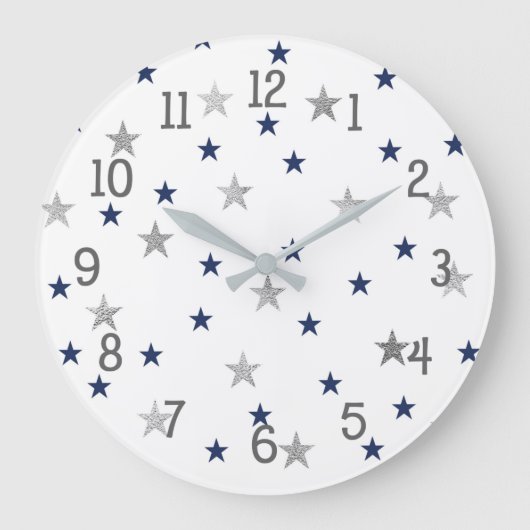 Navy Silver Stars Twinkle Baby Kinderzimmer Decke Große Wanduhr (Vorderseite)