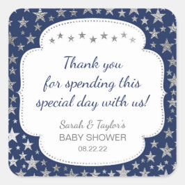 Navy Silver Twinkle Sterne danken dafür Quadratischer Aufkleber