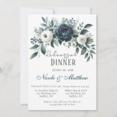 Navy & Silver und Elfenbeinflora Probe Abendessen Einladung (Vorderseite)