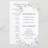 Navy Silver Watercolor Floral Wedding Program Programm (Vorne/Hinten)