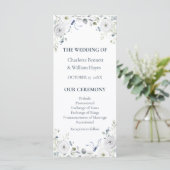 Navy Silver Watercolor Floral Wedding Program Programm (Stehend Vorderseite)