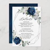 Navy Silver White Champagne Ivory Geometric Detail Begleitkarte (Vorne/Hinten)