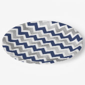 Navy Silver Zickzack Babydusche Dekoration Pappteller (Schrägansicht)
