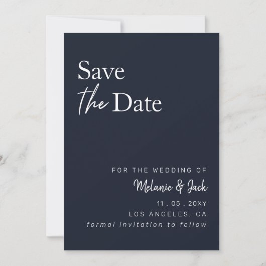 Navy Simple Calligraphy Foto Save the Date (Vorderseite)