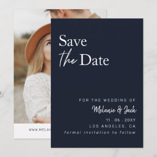 Navy Simple Calligraphy Foto Save the Date