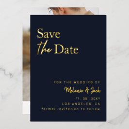 Navy Simple Calligraphy Foto Save the Date Folieneinladung