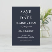 Navy Simple Calligraphy Modern Save the Date (Stehend Vorderseite)
