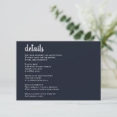Navy Simple Calligraphy Modern Wedding Begleitkarte (Stehend Vorderseite)